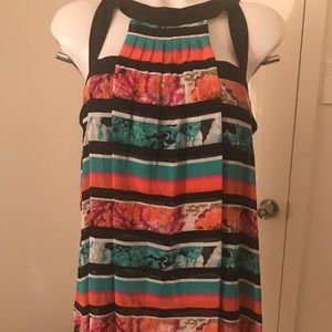 Black and white striped floral print top